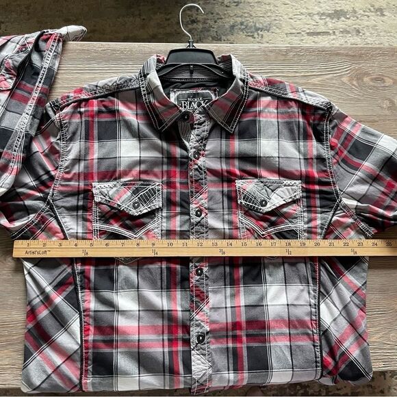 Buckle Black Plaid Topstitching Long Sleeve Button Down Tops Men’s XL - Picture 8 of 15